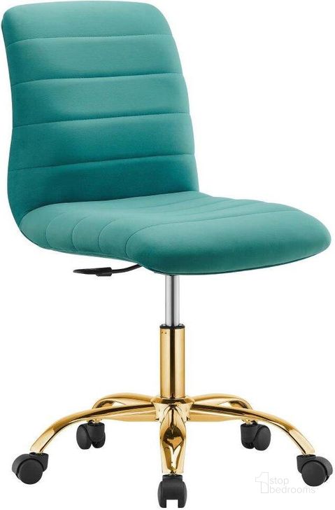 The appearance of Ripple Armless Performance Velvet Office Chair In Gold Teal designed by Modway in the transitional interior design. This gold teal piece of furniture  was selected by 1StopBedrooms from Ripple Collection to add a touch of cosiness and style into your home. Sku: EEI-4972-GLD-TEA. Material: Polyester. Product Type: Office Chair. Image1