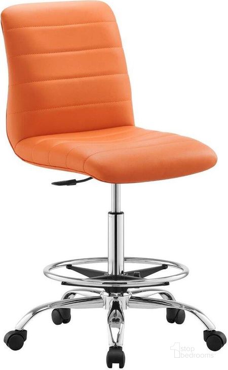 The appearance of Ripple Armless Vegan Leather Drafting Chair In Silver Orange designed by Modway in the transitional interior design. This silver orange piece of furniture  was selected by 1StopBedrooms from Ripple Collection to add a touch of cosiness and style into your home. Sku: EEI-4980-SLV-ORA. Material: Wood. Product Type: Office Chair. Image1