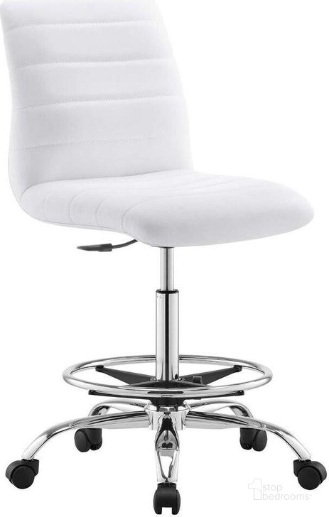The appearance of Ripple Armless Vegan Leather Drafting Chair In Silver White designed by Modway in the transitional interior design. This silver and white piece of furniture  was selected by 1StopBedrooms from Ripple Collection to add a touch of cosiness and style into your home. Sku: EEI-4980-SLV-WHI. Material: Wood. Product Type: Office Chair. Image1