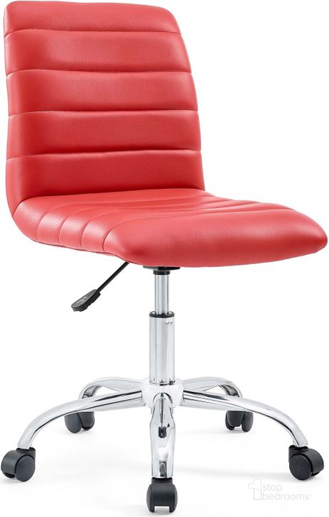 The appearance of Ripple Red Armless Mid Back Vinyl Office Chair designed by Modway in the modern / contemporary interior design. This red piece of furniture  was selected by 1StopBedrooms from Ripple Collection to add a touch of cosiness and style into your home. Sku: EEI-1532-RED. Material: Wood. Product Type: Office Chair. Image1