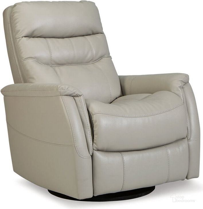 The appearance of Riptyme Dove Gray Swivel Glider Recliner designed by Signature Design by Ashley in the modern / contemporary interior design. This dove gray piece of furniture  was selected by 1StopBedrooms from Riptyme Collection to add a touch of cosiness and style into your home. Sku: 4640461. Material: Fabric. Product Type: Recliner. Image1