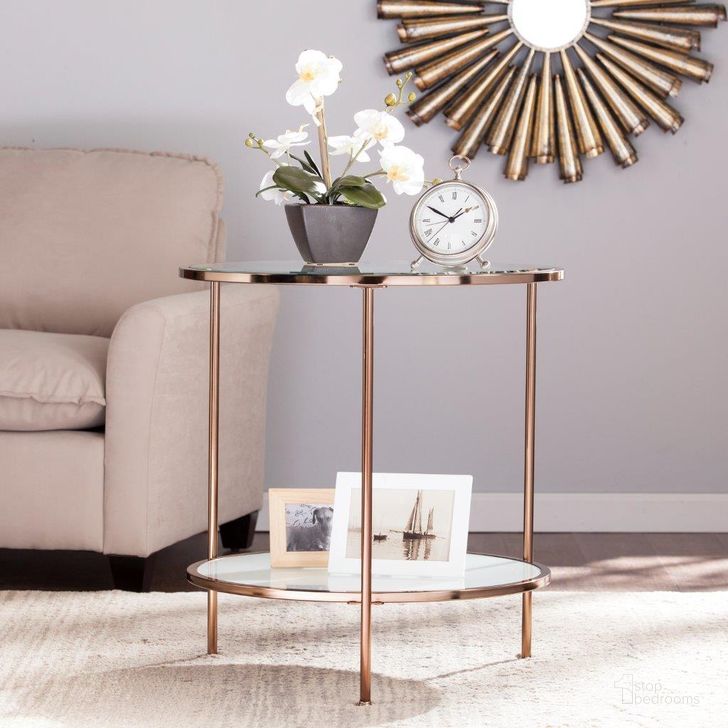 The appearance of Risa End Table designed by SEI Furniture in the transitional interior design. This gold piece of furniture  was selected by 1StopBedrooms from Risa Collection to add a touch of cosiness and style into your home. Sku: CK0432. Product Type: End Table. Material: Iron. Image1