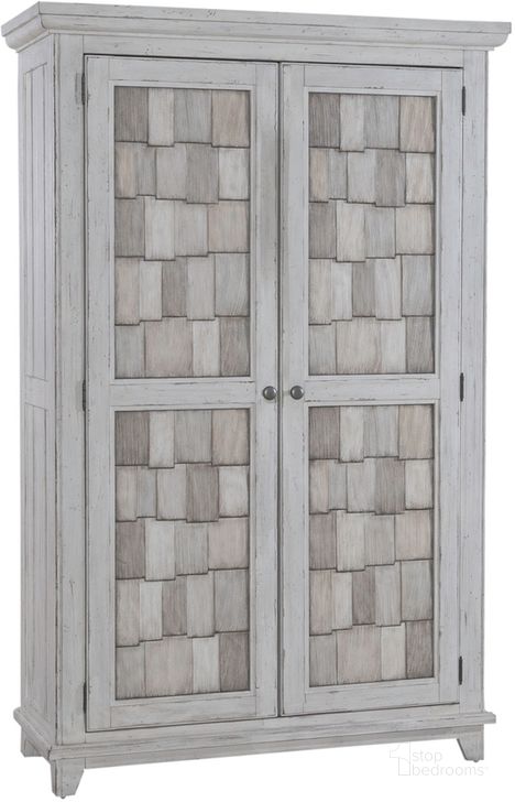 The appearance of River Place Armoire In Riverstone White and Tobacco designed by Liberty in the country / farmhouse interior design. This white piece of furniture  was selected by 1StopBedrooms from River Place Collection to add a touch of cosiness and style into your home. Sku: 237-BR43. Product Type: Armoire. Material: Wood Veneer. Image1
