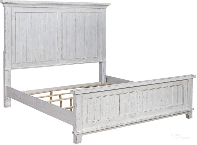 The appearance of River Place King Panel Bed In Riverstone White and Tobacco designed by Liberty in the country / farmhouse interior design. This white piece of furniture  was selected by 1StopBedrooms from River Place Collection to add a touch of cosiness and style into your home. Sku: 237-BR15;237-BR16;237-BR90. Product Type: Panel Bed. Bed Size: King. Material: Wood Veneer. Image1