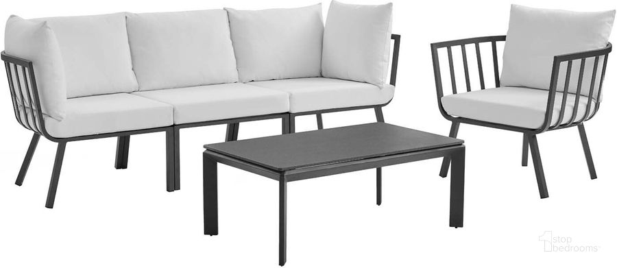 The appearance of Riverside 5 Piece Outdoor Patio Aluminum Set EEI-3783-SLA-WHI designed by Modway in the modern / contemporary interior design. This gray and white piece of furniture  was selected by 1StopBedrooms from Riverside Collection to add a touch of cosiness and style into your home. Sku: EEI-3783-SLA-WHI. Product Type: Outdoor Conversation Set. Material: Foam. Image1