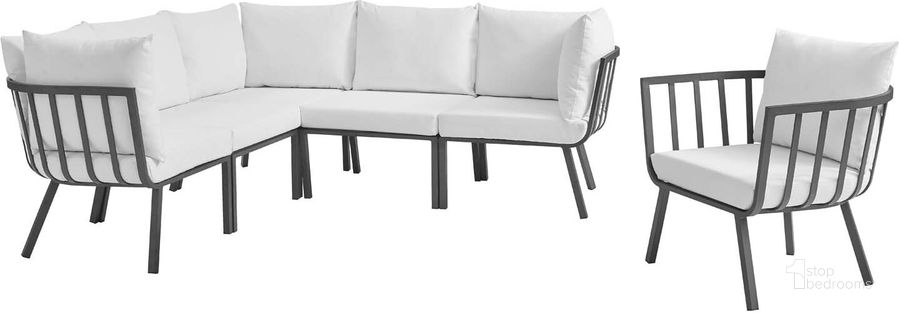 The appearance of Riverside 6 Piece Outdoor Patio Aluminum Set EEI-3791-SLA-WHI designed by Modway in the modern / contemporary interior design. This gray and white piece of furniture  was selected by 1StopBedrooms from Riverside Collection to add a touch of cosiness and style into your home. Sku: EEI-3791-SLA-WHI. Product Type: Outdoor Conversation Set. Material: Foam. Image1