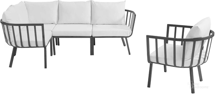 The appearance of Riverside Gray and White 5 Piece Outdoor Patio Aluminum Set designed by Modway in the modern / contemporary interior design. This gray and white piece of furniture  was selected by 1StopBedrooms from Riverside Collection to add a touch of cosiness and style into your home. Sku: EEI-3792-SLA-WHI. Product Type: Outdoor Lounge Chair. Material: Foam. Image1