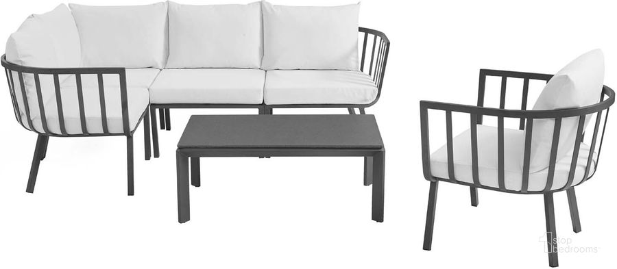 The appearance of Riverside Gray and White 6 Piece Outdoor Patio Aluminum Set designed by Modway in the modern / contemporary interior design. This gray and white piece of furniture  was selected by 1StopBedrooms from Riverside Collection to add a touch of cosiness and style into your home. Sku: EEI-3795-SLA-WHI. Product Type: Outdoor Lounge Chair. Material: Foam. Image1