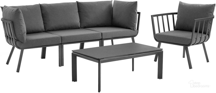The appearance of Riverside Gray Charcoal 5 Piece Outdoor Patio Aluminum Set EEI-3783-SLA-CHA designed by Modway in the modern / contemporary interior design. This gray charcoal piece of furniture  was selected by 1StopBedrooms from Riverside Collection to add a touch of cosiness and style into your home. Sku: EEI-3783-SLA-CHA. Product Type: Outdoor Lounge Chair. Material: Foam. Image1