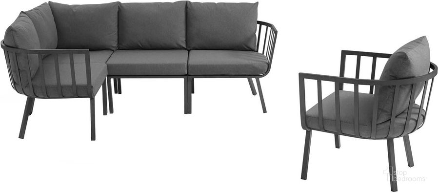 The appearance of Riverside Gray Charcoal 5 Piece Outdoor Patio Aluminum Set EEI-3792-SLA-CHA designed by Modway in the modern / contemporary interior design. This gray charcoal piece of furniture  was selected by 1StopBedrooms from Riverside Collection to add a touch of cosiness and style into your home. Sku: EEI-3792-SLA-CHA. Product Type: Outdoor Lounge Chair. Material: Foam. Image1