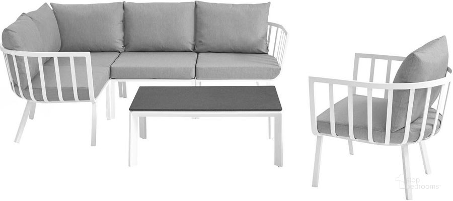 The appearance of Riverside White and Gray 6 Piece Outdoor Patio Aluminum Set designed by Modway in the modern / contemporary interior design. This white and gray piece of furniture  was selected by 1StopBedrooms from Riverside Collection to add a touch of cosiness and style into your home. Sku: EEI-3795-WHI-GRY. Product Type: Outdoor Lounge Chair. Material: Foam. Image1