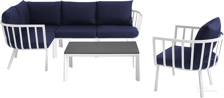 The appearance of Riverside White Navy 6 Piece Outdoor Patio Aluminum Set designed by Modway in the modern / contemporary interior design. This white navy piece of furniture  was selected by 1StopBedrooms from Riverside Collection to add a touch of cosiness and style into your home. Sku: EEI-3795-WHI-NAV. Product Type: Outdoor Lounge Chair. Material: Foam. Image1