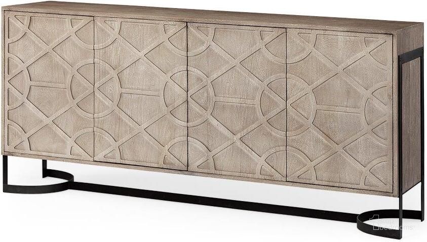 The appearance of Rivien Brown Solid Wood Frame Metal Leg 4 Door Sideboard designed by Mercana in the modern / contemporary interior design. This brown piece of furniture  was selected by 1StopBedrooms from Rivien Collection to add a touch of cosiness and style into your home. Sku: 69107. Material: Wood. Product Type: Sideboard. Image1