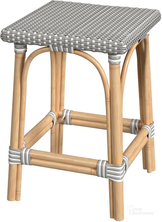 The appearance of Riviera Square 24 Inch H Rattan Counter Stool In Gray and White designed by Butler Specialty Company in the coastal interior design. This gray and white piece of furniture  was selected by 1StopBedrooms from Riviera Collection to add a touch of cosiness and style into your home. Sku: 5757266. Material: Rattan. Product Type: Barstool. Image1