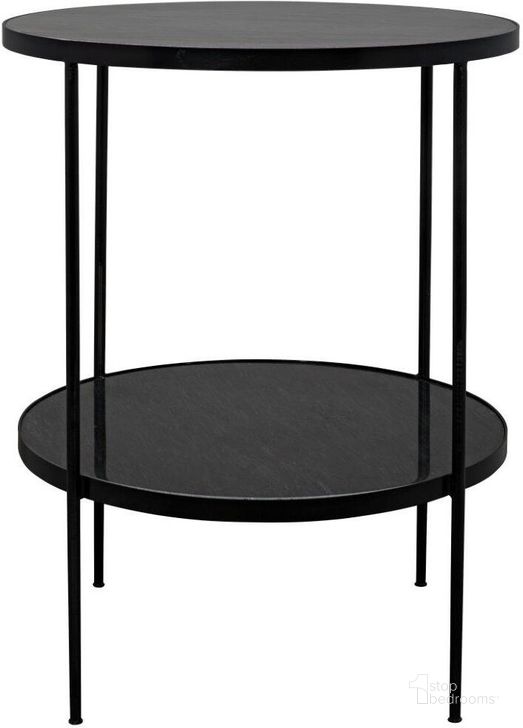 The appearance of Rivoli Side Table GTAB278-ML designed by Noir in the transitional interior design. This black piece of furniture  was selected by 1StopBedrooms from Rivoli Collection to add a touch of cosiness and style into your home. Sku: GTAB278-ML. Material: Marble. Product Type: Side Table. Image1