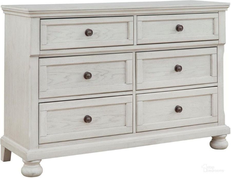 The appearance of Robbinsdale Antique 6 Drawer White Dresser designed by Signature Design by Ashley in the transitional interior design. This antique white piece of furniture  was selected by 1StopBedrooms from Robbinsdale Collection to add a touch of cosiness and style into your home. Sku: B742-21. Material: Wood. Product Type: Dresser. Image1