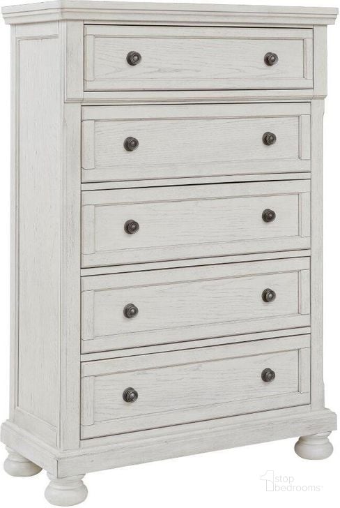 The appearance of Robbinsdale Antique White Five Drawer Chest designed by Signature Design by Ashley in the transitional interior design. This antique white piece of furniture  was selected by 1StopBedrooms from Robbinsdale Collection to add a touch of cosiness and style into your home. Sku: B742-46. Material: Wood. Product Type: Chest. Image1