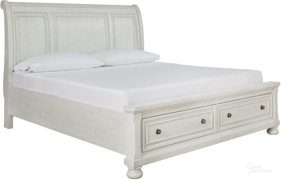 The appearance of Robbinsdale Antique White Queen Sleigh Storage Bed designed by Signature Design by Ashley in the transitional interior design. This antique white piece of furniture  was selected by 1StopBedrooms from Robbinsdale Collection to add a touch of cosiness and style into your home. Sku: B742-77;B742-74;B742-98. Bed Type: Storage Bed. Material: Wood. Product Type: Storage Bed. Bed Size: Queen. Image1