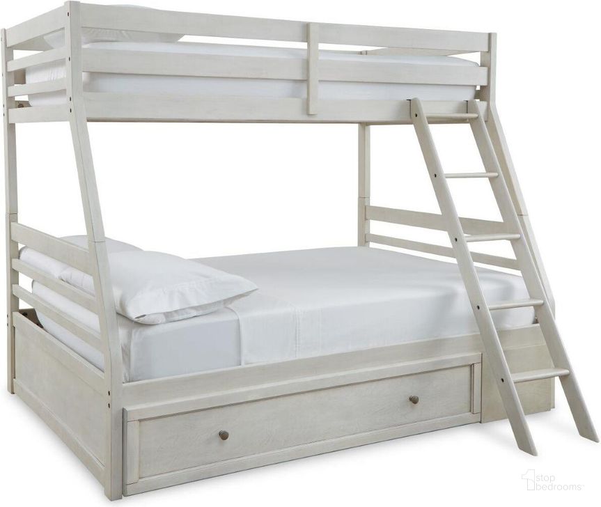 The appearance of Robbinsdale Antique White Twin Over Full Bunk Bed With Storage designed by Signature Design by Ashley in the transitional interior design. This antique white piece of furniture  was selected by 1StopBedrooms from Robbinsdale Collection to add a touch of cosiness and style into your home. Sku: B742-50;B742-58P;B742-58R. Bed Type: Bunk Bed. Material: Wood. Product Type: Bunk Bed. Bed Size: Twin Over Full. Image1