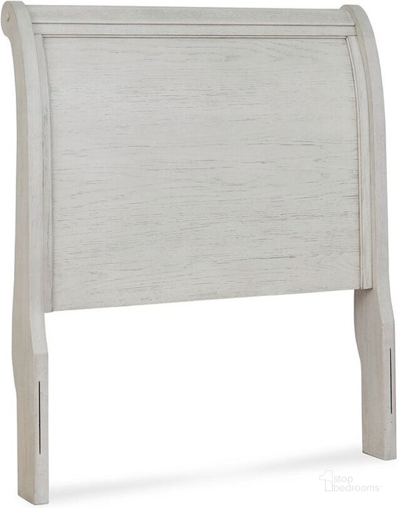 The appearance of Robbinsdale Antique White Twin Sleigh Headboard Only designed by Signature Design by Ashley in the transitional interior design. This antique white piece of furniture  was selected by 1StopBedrooms from Robbinsdale Collection to add a touch of cosiness and style into your home. Sku: B742-53. Material: Wood. Product Type: Headboard. Bed Size: Twin. Image1