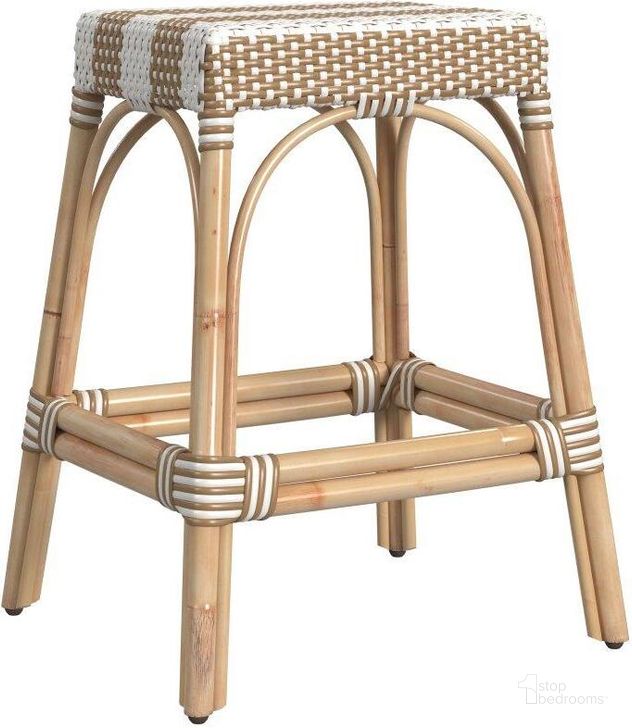 The appearance of Robias 24.5 Inch Beige Diamond Rectangular Rattan Counter Stool designed by Butler Specialty Company in the transitional interior design. This beige piece of furniture  was selected by 1StopBedrooms from Robias Collection to add a touch of cosiness and style into your home. Sku: 5513984. Material: Rattan. Product Type: Barstool. Image1