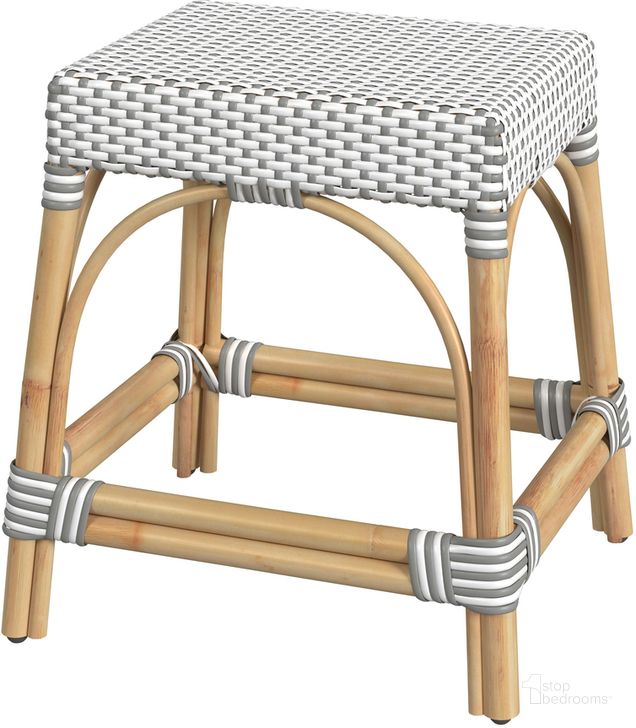 The appearance of Robias Rattan Rectangular 18 Inch Dining Stool In Gray and White Dot designed by Butler Specialty Company in the coastal interior design. This gray and white piece of furniture  was selected by 1StopBedrooms from Robias Collection to add a touch of cosiness and style into your home. Sku: 5746266. Material: Rattan. Product Type: Dining Bench. Image1