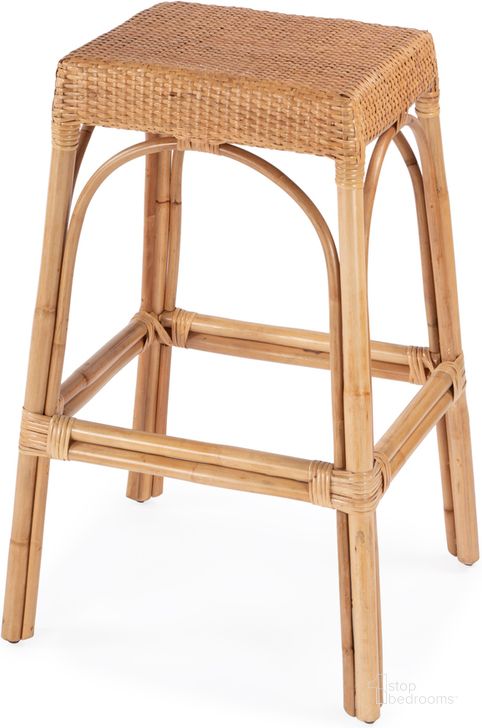 The appearance of Robias Rectangular Rattan 30 Inch Bar Stool In Natural designed by Butler Specialty Company in the transitional interior design. This natural piece of furniture  was selected by 1StopBedrooms from Robias Collection to add a touch of cosiness and style into your home. Sku: 5604404. Material: Rattan. Product Type: Barstool. Image1