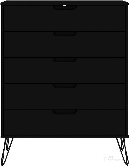 The appearance of Rockefeller 5-Drawer Tall Dresser in Black designed by Manhattan Comfort in the transitional interior design. This black piece of furniture  was selected by 1StopBedrooms from Rockefeller Collection to add a touch of cosiness and style into your home. Sku: 154GMC2-1;154GMC2-2. Product Type: Dresser. Material: MDF. Image1