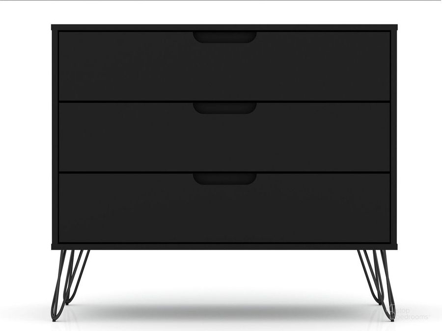 The appearance of Rockefeller Mid-Century - Modern Dresser With 3 - Drawers In Black designed by Manhattan Comfort in the transitional interior design. This black piece of furniture  was selected by 1StopBedrooms from Rockefeller Collection to add a touch of cosiness and style into your home. Sku: 103GMC2. Product Type: Dresser. Material: MDF. Image1
