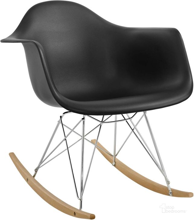 The appearance of Rocker Black Plastic Lounge Chair designed by Modway in the modern / contemporary interior design. This black piece of furniture  was selected by 1StopBedrooms from Rocker Collection to add a touch of cosiness and style into your home. Sku: EEI-147-BLK. Product Type: Living Room Chair. Material: Chrome. Image1