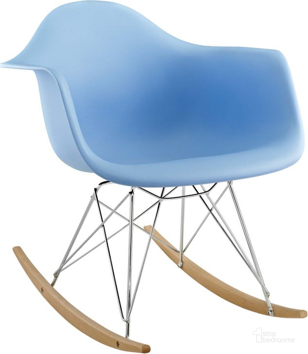 The appearance of Rocker Blue Plastic Lounge Chair EEI-147-BLU designed by Modway in the modern / contemporary interior design. This blue piece of furniture  was selected by 1StopBedrooms from Rocker Collection to add a touch of cosiness and style into your home. Sku: EEI-147-BLU. Product Type: Living Room Chair. Material: Chrome. Image1