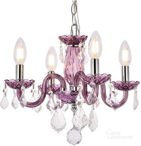 The appearance of Rococo 15" Purple 4 Light Pendant With Clear Royal Cut Crystal Trim designed by Elegant Lighting in the modern / contemporary interior design. This purple piece of furniture  was selected by 1StopBedrooms from Rococo Collection to add a touch of cosiness and style into your home. Sku: V7804D15PE/RC. Material: Glass. Product Type: Pendant Lighting. Image1