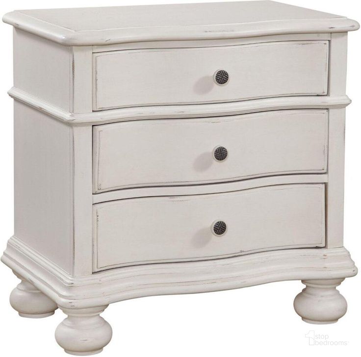 The appearance of Rodanthe Dove White 3 Drawer Nightstand designed by American Woodcrafters in the transitional interior design. This white piece of furniture  was selected by 1StopBedrooms from Rodanthe Collection to add a touch of cosiness and style into your home. Sku: 3910-430. Product Type: Nightstand. Material: MDF. Image1