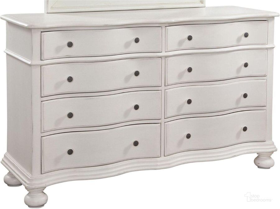 The appearance of Rodanthe Dove White Dresser designed by American Woodcrafters in the transitional interior design. This white piece of furniture  was selected by 1StopBedrooms from Rodanthe Collection to add a touch of cosiness and style into your home. Sku: 3910-280. Product Type: Dresser. Material: MDF. Image1