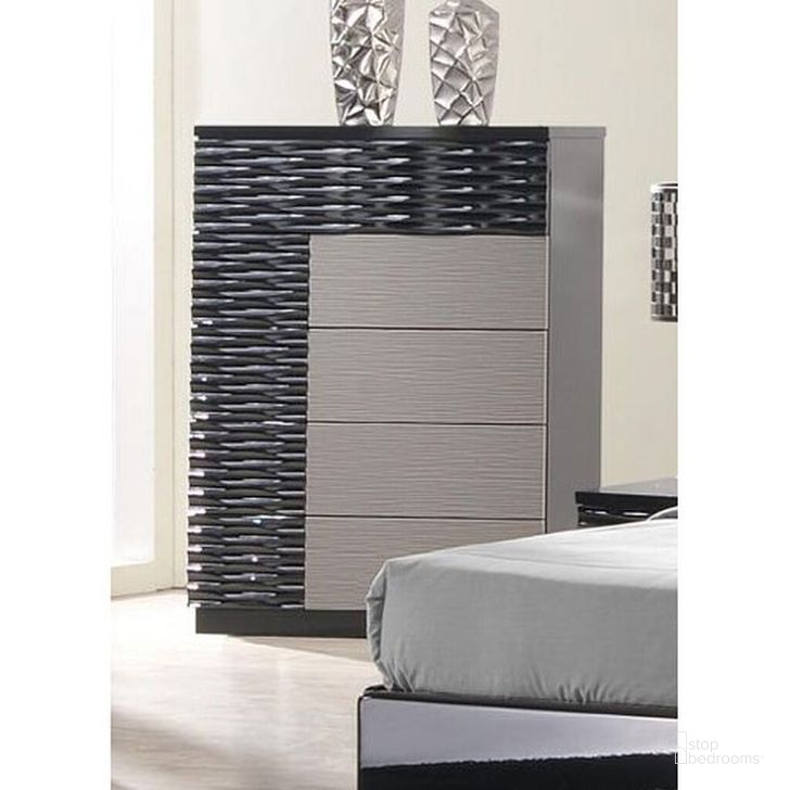 The appearance of Roma Black and Grey Lacquer Chest designed by J&M in the modern / contemporary interior design. This grey piece of furniture  was selected by 1StopBedrooms from Roma Collection to add a touch of cosiness and style into your home. Sku: 17777-C. Material: Wood. Product Type: Chest. Image1
