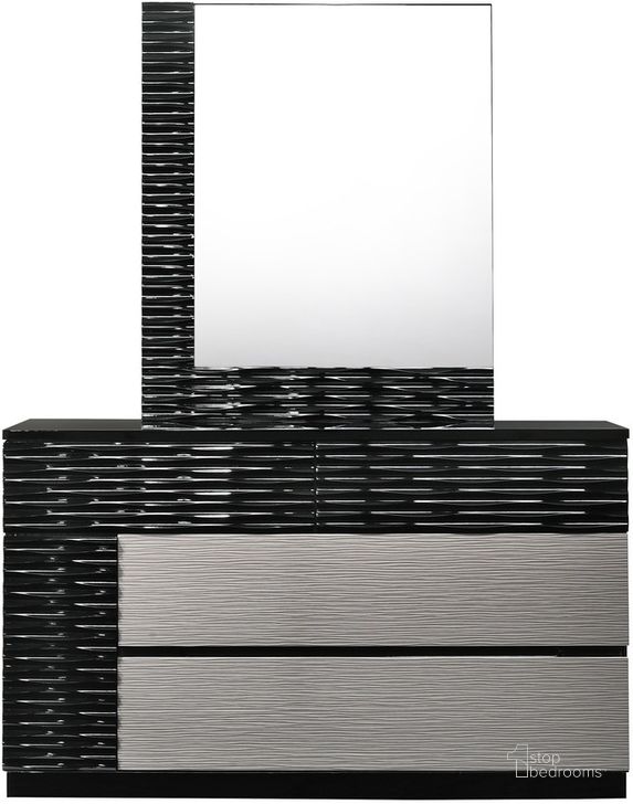 The appearance of Roma Black and Grey Lacquer Dresser and Mirror designed by J&M in the modern / contemporary interior design. This grey piece of furniture  was selected by 1StopBedrooms from Roma Collection to add a touch of cosiness and style into your home. Sku: 17777-DM. Material: Wood. Product Type: Dresser. Image1