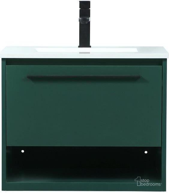 The appearance of Roman 24 Inch Single Bathroom Vanity In Green designed by Elegant Lighting in the transitional interior design. This green piece of furniture  was selected by 1StopBedrooms from Roman Collection to add a touch of cosiness and style into your home. Sku: VF43524MGN. Material: MDF. Product Type: Bathroom Vanity. Image1