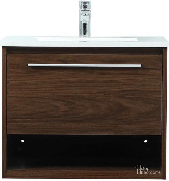 The appearance of Roman 24 Inch Single Bathroom Vanity In Walnut designed by Elegant Lighting in the transitional interior design. This walnut piece of furniture  was selected by 1StopBedrooms from Roman Collection to add a touch of cosiness and style into your home. Sku: VF43524MWT. Material: MDF. Product Type: Bathroom Vanity. Image1