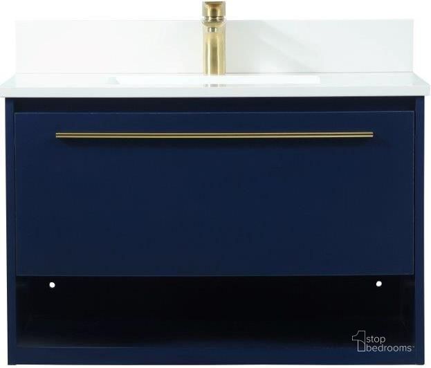 The appearance of Roman 30 Inch Single Bathroom Vanity In Blue With Backsplash designed by Elegant Lighting in the transitional interior design. This blue piece of furniture  was selected by 1StopBedrooms from Roman Collection to add a touch of cosiness and style into your home. Sku: VF43530MBL-BS. Material: MDF. Product Type: Bathroom Vanity. Image1
