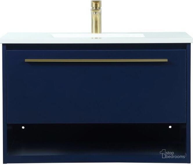 The appearance of Roman 30 Inch Single Bathroom Vanity In Blue designed by Elegant Lighting in the transitional interior design. This blue piece of furniture  was selected by 1StopBedrooms from Roman Collection to add a touch of cosiness and style into your home. Sku: VF43530MBL. Material: MDF. Product Type: Bathroom Vanity. Image1