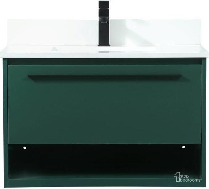The appearance of Roman 30 Inch Single Bathroom Vanity In Green With Backsplash designed by Elegant Lighting in the transitional interior design. This green piece of furniture  was selected by 1StopBedrooms from Roman Collection to add a touch of cosiness and style into your home. Sku: VF43530MGN-BS. Material: MDF. Product Type: Bathroom Vanity. Image1