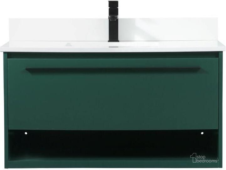 The appearance of Roman 36 Inch Single Bathroom Vanity In Green With Backsplash designed by Elegant Lighting in the transitional interior design. This green piece of furniture  was selected by 1StopBedrooms from Roman Collection to add a touch of cosiness and style into your home. Sku: VF43536MGN-BS. Material: MDF. Product Type: Bathroom Vanity. Image1