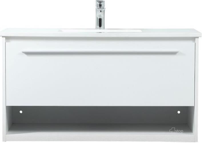The appearance of Roman 36 Inch Single Bathroom Vanity In White designed by Elegant Lighting in the transitional interior design. This white piece of furniture  was selected by 1StopBedrooms from Roman Collection to add a touch of cosiness and style into your home. Sku: VF43536MWH. Material: MDF. Product Type: Bathroom Vanity. Image1