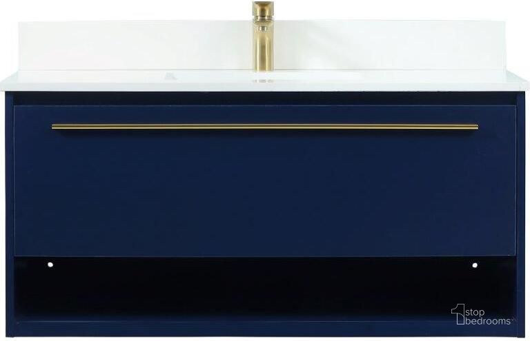 The appearance of Roman 40 Inch Single Bathroom Vanity In Blue With Backsplash designed by Elegant Lighting in the transitional interior design. This blue piece of furniture  was selected by 1StopBedrooms from Roman Collection to add a touch of cosiness and style into your home. Sku: VF43540MBL-BS. Material: MDF. Product Type: Bathroom Vanity. Image1
