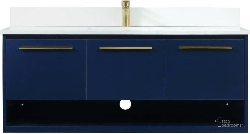The appearance of Roman 48 Inch Single Bathroom Vanity In Blue With Backsplash designed by Elegant Lighting in the transitional interior design. This blue piece of furniture  was selected by 1StopBedrooms from Roman Collection to add a touch of cosiness and style into your home. Sku: VF43548MBL-BS. Material: MDF. Product Type: Bathroom Vanity. Image1