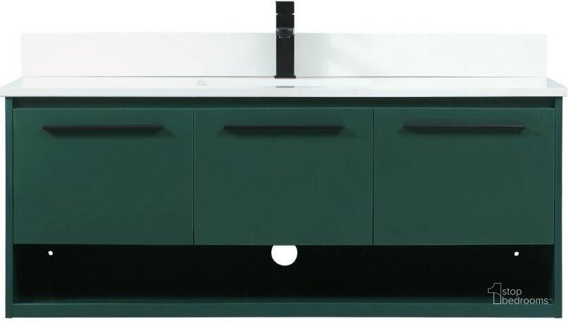 The appearance of Roman 48 Inch Single Bathroom Vanity In Green With Backsplash designed by Elegant Lighting in the transitional interior design. This green piece of furniture  was selected by 1StopBedrooms from Roman Collection to add a touch of cosiness and style into your home. Sku: VF43548MGN-BS. Material: MDF. Product Type: Bathroom Vanity. Image1
