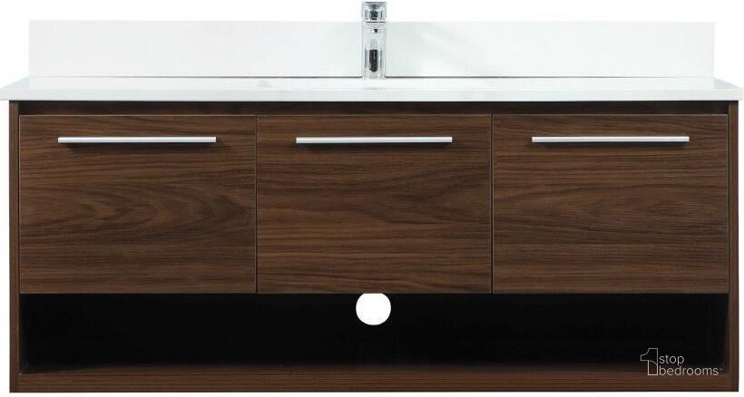 The appearance of Roman 48 Inch Single Bathroom Vanity In Walnut With Backsplash designed by Elegant Lighting in the transitional interior design. This walnut piece of furniture  was selected by 1StopBedrooms from Roman Collection to add a touch of cosiness and style into your home. Sku: VF43548MWT-BS. Material: MDF. Product Type: Bathroom Vanity. Image1