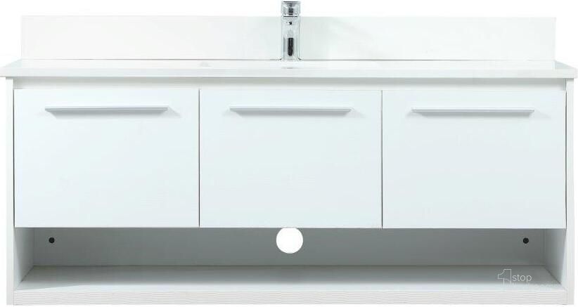 The appearance of Roman 48 Inch Single Bathroom Vanity In White With Backsplash designed by Elegant Lighting in the transitional interior design. This white piece of furniture  was selected by 1StopBedrooms from Roman Collection to add a touch of cosiness and style into your home. Sku: VF43548MWH-BS. Material: MDF. Product Type: Bathroom Vanity. Image1