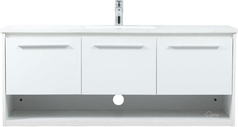 The appearance of Roman 48 Inch Single Bathroom Vanity In White designed by Elegant Lighting in the transitional interior design. This white piece of furniture  was selected by 1StopBedrooms from Roman Collection to add a touch of cosiness and style into your home. Sku: VF43548MWH. Material: MDF. Product Type: Bathroom Vanity. Image1