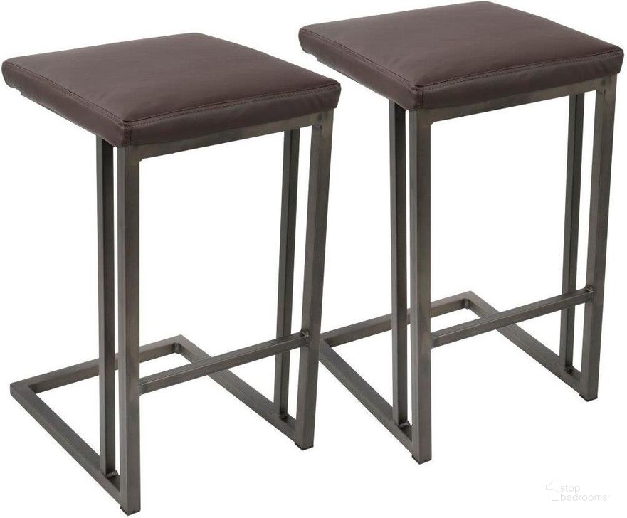 The appearance of Roman Industrial Counter Stool In Antique And Espresso Faux Leather - Set Of 2 designed by Lumisource in the industrial interior design. This antique piece of furniture  was selected by 1StopBedrooms from Roman Collection to add a touch of cosiness and style into your home. Sku: CS-RMN AN+E2. Material: Metal. Product Type: Barstool. Image1
